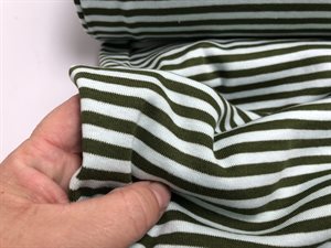 Bomulds interlock - klassiske smal striber i blid mint / militærgrøn